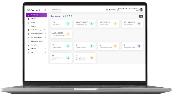 Satocci merchant dashboard with orders and earnings